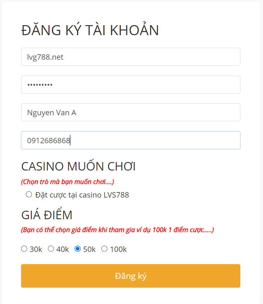 Đăng Ký Lvg788 – Tạo tài khoản thành viên Lvg788